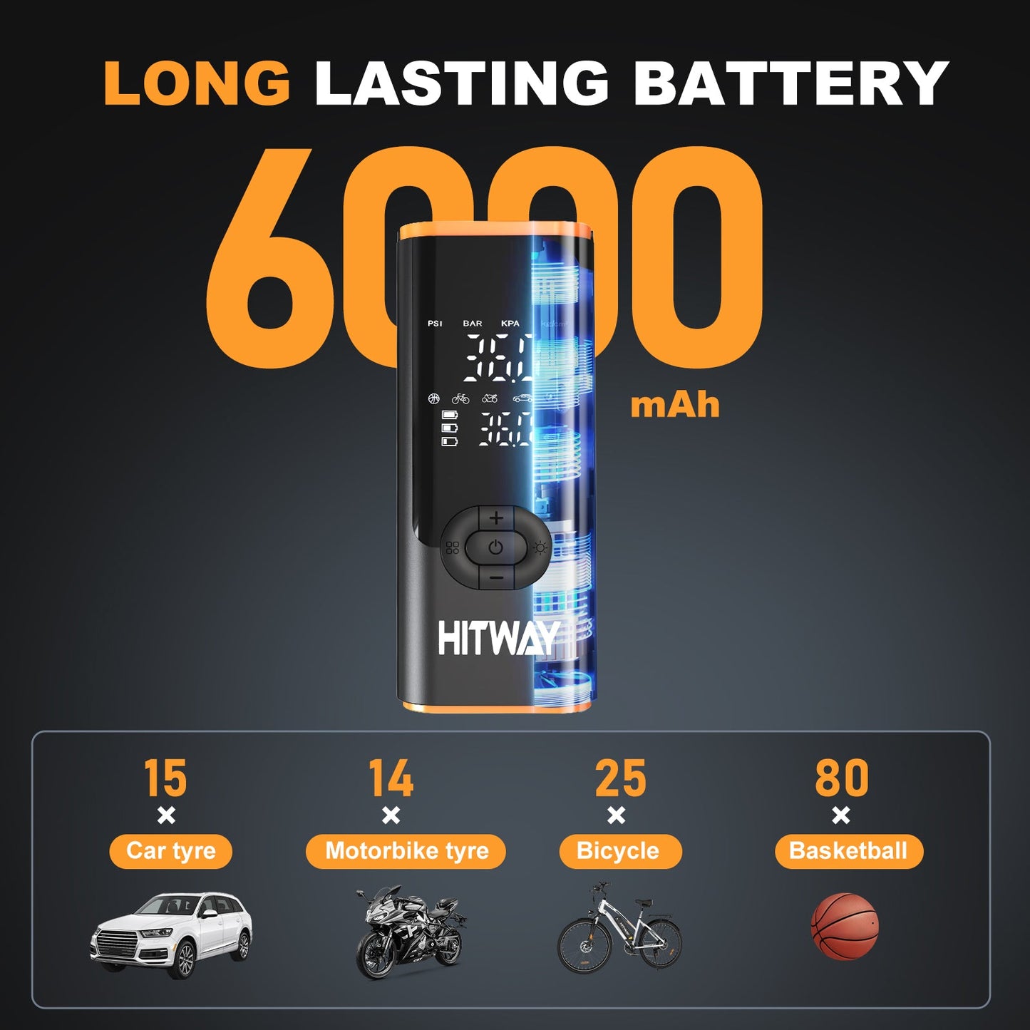 HITWAY Pompa Elettrica 3-in-1: Gonfiatore, Power Bank e Torcia