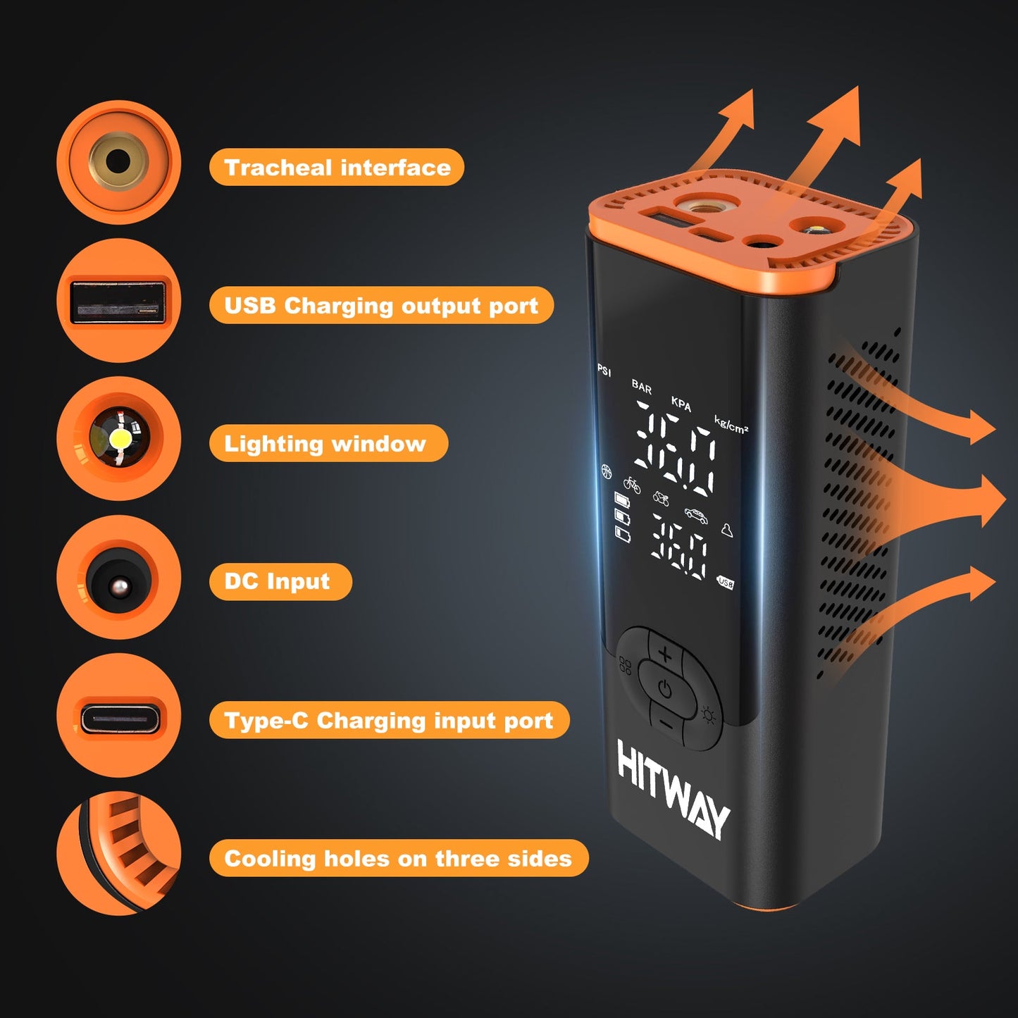 HITWAY Pompa Elettrica 3-in-1: Gonfiatore, Power Bank e Torcia