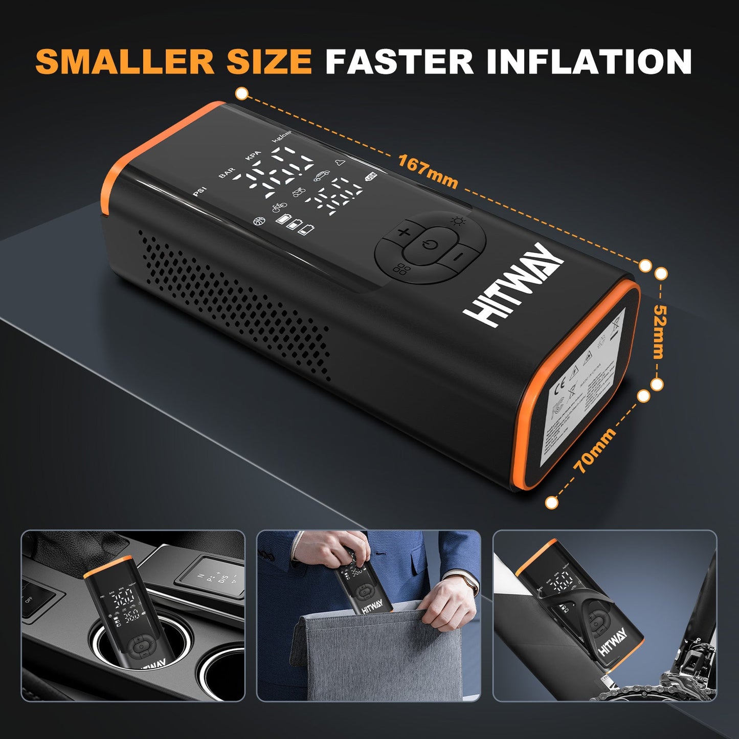 HITWAY Pompa Elettrica 3-in-1: Gonfiatore, Power Bank e Torcia