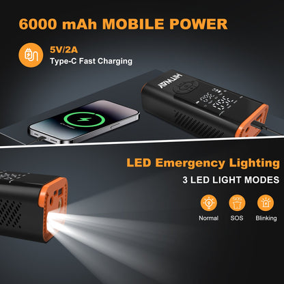 HITWAY Pompa Elettrica 3-in-1: Gonfiatore, Power Bank e Torcia