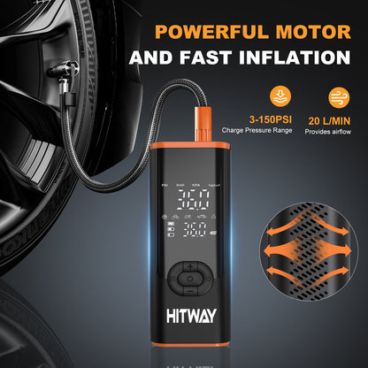 HITWAY Pompa Elettrica 3-in-1: Gonfiatore, Power Bank e Torcia